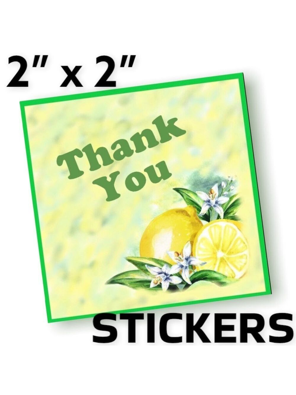 100 (2x2 Inch) Square Stickers, Lemons and Blossoms High Gloss, Thank You